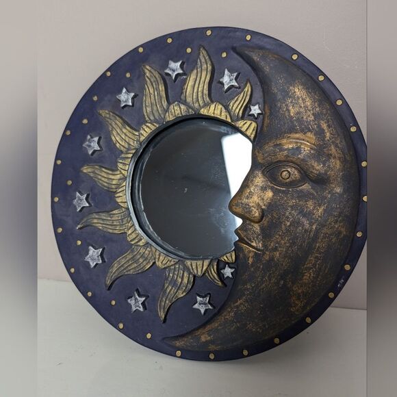Vintage 90s Celestial Moon & Stars Resin Mirror – Whimsigoth Decor, 11" - Picture 2 of 9